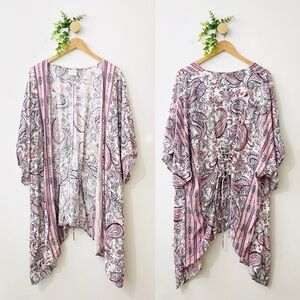 Knox Rose Boho Open Front Lace-Up Back 100% Rayon Kimono